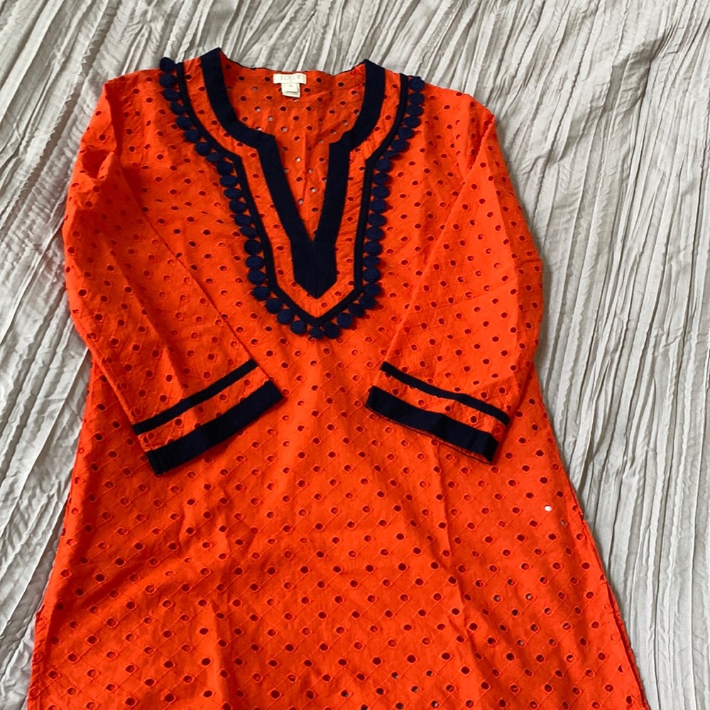 J. Crew Orange & Navy Eyelet Cover-Up Tunic XS